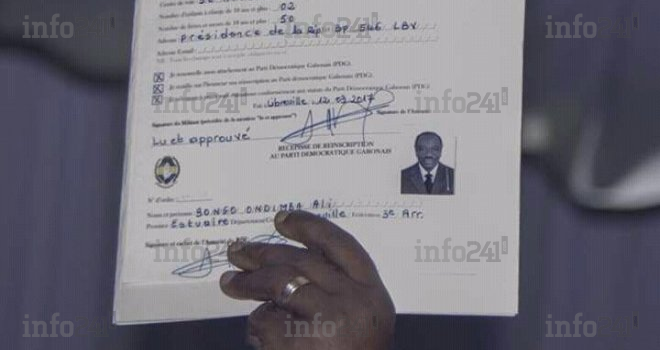 La nouvelle fiche d’adhésion d’Ali Bongo au Parti démocratique gabonais